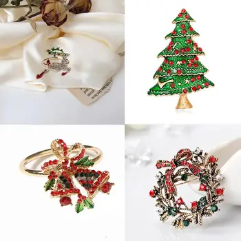 

High-end Christmas tree napkin ring bow flower wreath ring set sample table Christmas hotel napkin mouth room N9Z0