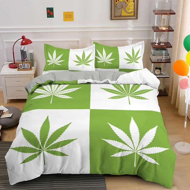 

Green Maple Leaf Bedding Set King 2/3 Piece Colorful Bedlinen Leaves Duvet Cover Bed Set Bedding Set