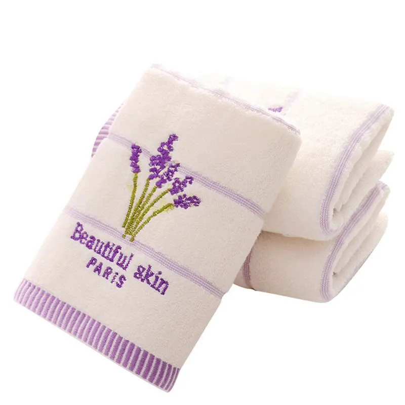 DIDIHOU с вышивкой Лавандовое Хлопковое полотенце набор полотенце для лица s банное полотенце для взрослых мочалки высокоабсорбирующее полотенце s - Цвет: white 34x74cm