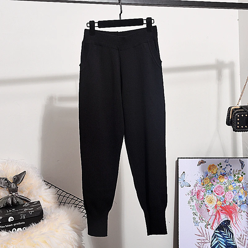 Шикарный женский трикотажный спортивный костюм с бисером осень/зима этнические свитера+ трикотажные повседневные штаны комплект из 2 предметов A794