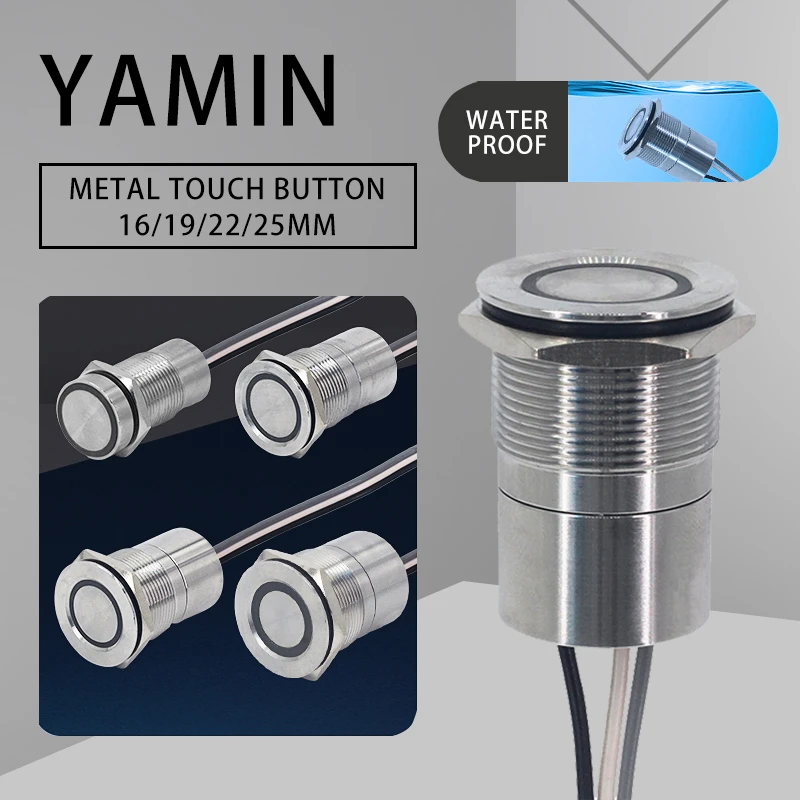 Interruptor de Botão de Pressão de Aço Trava à Prova Toque Metal Led Inoxidável 30s Tempo Atraso Nenhum nc Dip68 Água Ip68 16 – 19 22 25mm