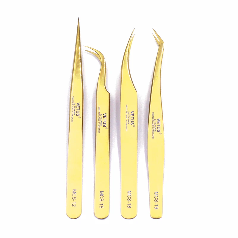 2개/박스 VETUS 속눈썹 연장용 핀셋 3D/6D 볼륨 속눈썹 핀셋 스테인리스 스틸 고정밀 핀셋 (박스 포함)