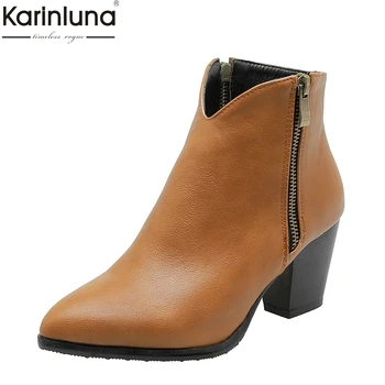 

Women's 2019 Big Size 32-46 Chunky High Heels Ankle Boots Women Shoes Winter Shoes Woman retro western Boots Female