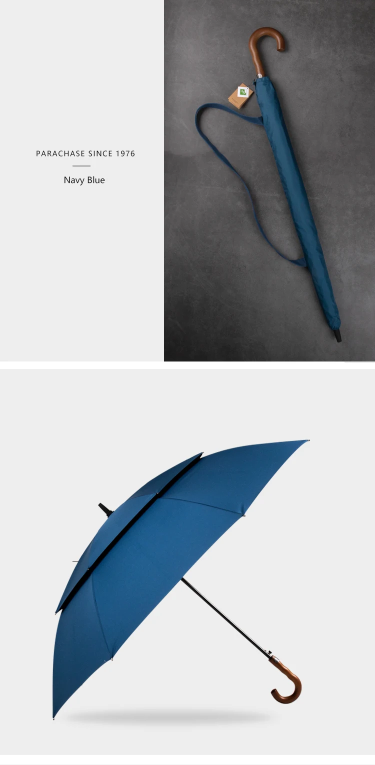Деревянный зонтик с длинной ручкой дождя женщин большой деревянной ручкой прозрачный черный зонтик бизнес 135 см Мужчины ветрозащитный двойной слой подарок R01