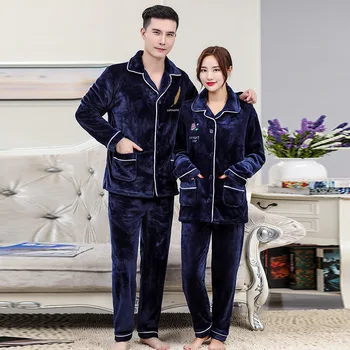 

Coral Fleece Sleep Set Couple 2PCS Pajamas Set Flannel Sleepewar Winter Warm Nightwear Soft Women Home Clothes Casual Negligee
