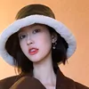 2022 Autumn Winter Bucket Hats Women PU leather Panama Hat Thick Warm Plush Fisherman Cap For Girl crimping Basin Hat kapelusz ► Photo 2/6