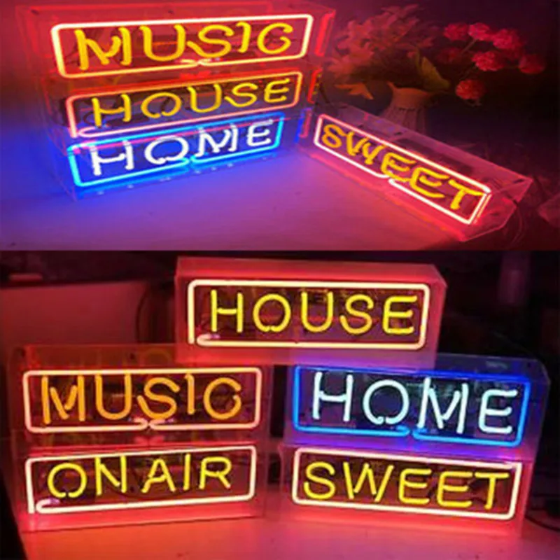 Custom Acrylic Glass Box Neon Light Art Wall Hanging Bar Lights for Holiday Xmas Party Wedding Decorations Personality Neon Sign