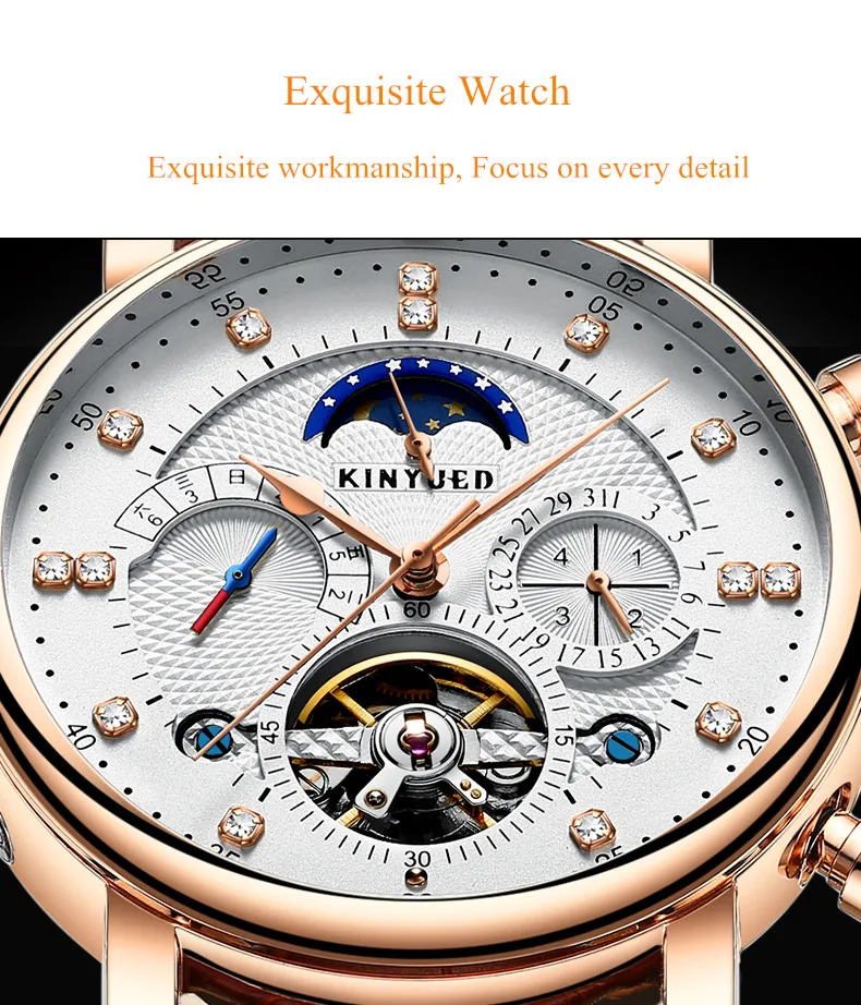 KINYUED натуральная кожа турбийонные автоматические механические часы мужские часы лучший бренд класса люкс reloj hombre relogio masculino