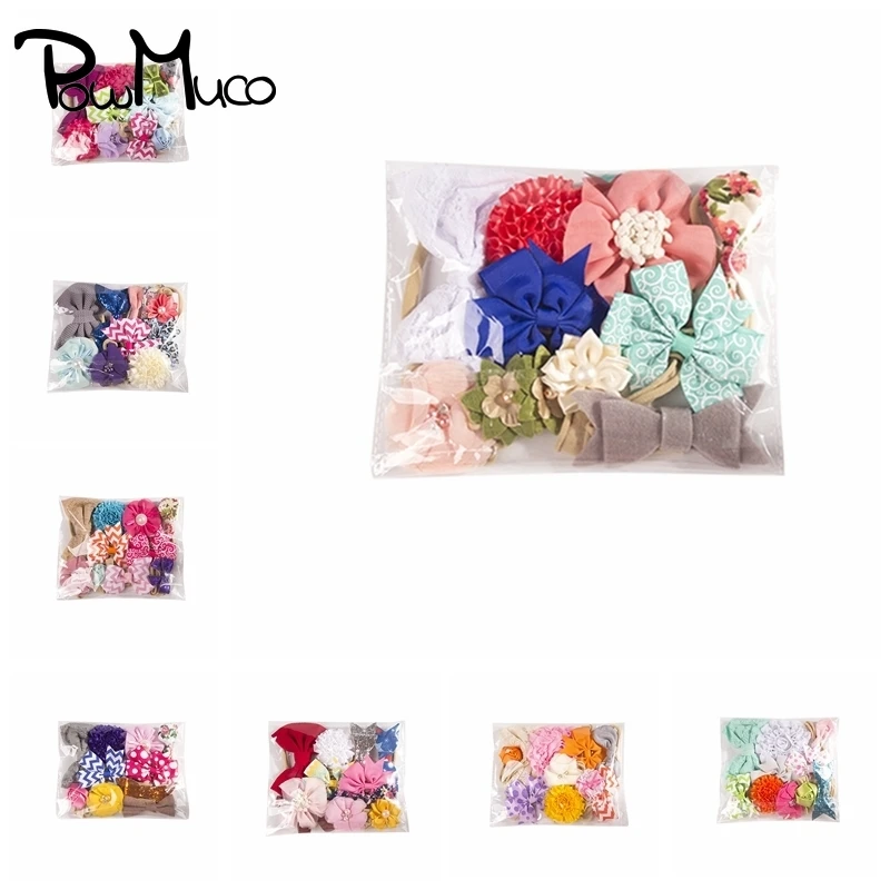 

Powmuco 10pcs/lot Cute Handmade Flower Elastic Headband Glitter Sequins Bowknot Infant Hairband Fashion Print Headwear Kids Gift