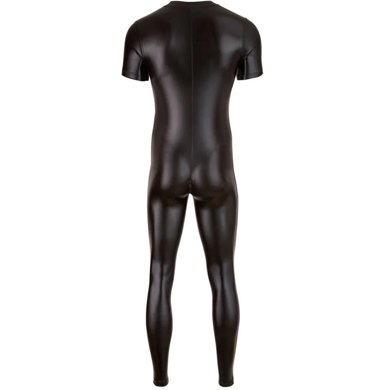 Male's PU Leather Catsuit For Men Tight Skin Full Bodysuit Jumpsuit Front Zipper Open Crotch Latex Zentai Suit Costume 3XL cosplay costume mens bondage lingerie adult unitard