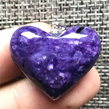 

Necklace Pendant Natural Heart Purple Charoite Jewelry For Woman Man Love Crystal 26x11mm Beads Silver Sterling Jewelry AAAAA