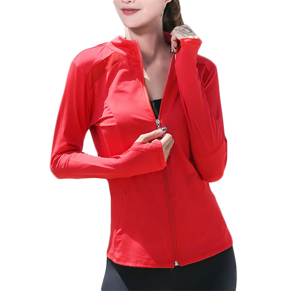 Женская спортивная куртка для йоги с длинным рукавом быстросохнущая модная сетчатая одежда для фитнеса ALS88 - Цвет: Красный