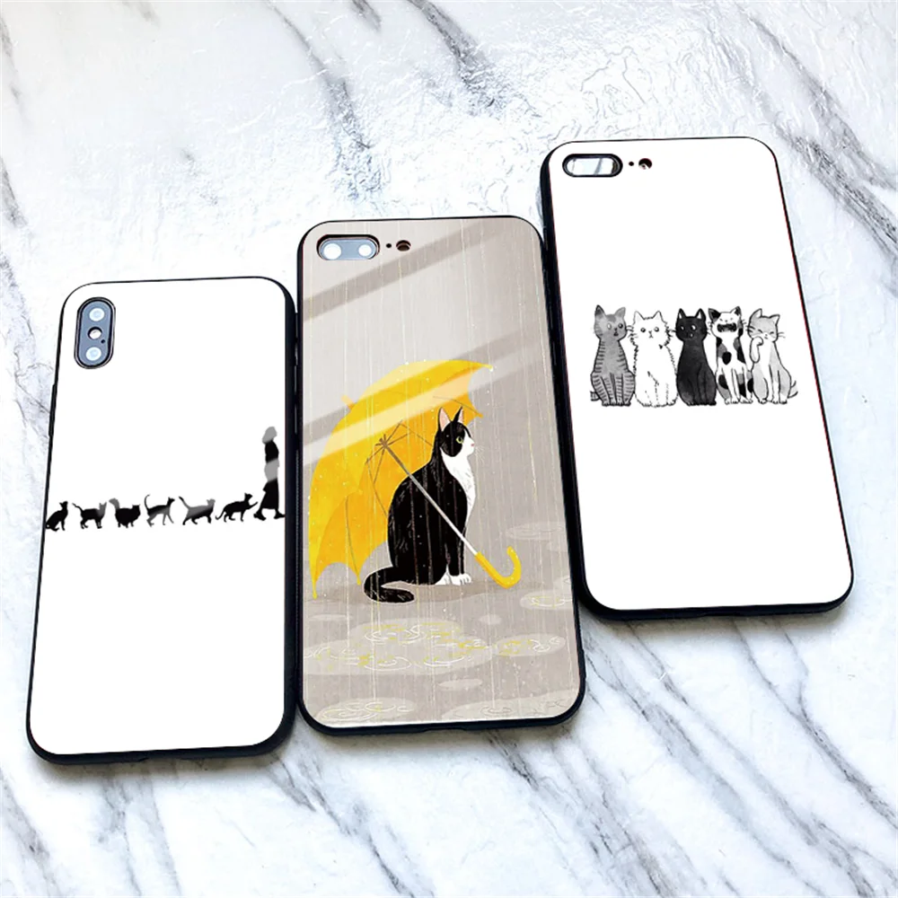 Забавная Милая задняя крышка с изображением кота для iphone XS Max XR X 5 5S 6 6S 7 8 Plus 11 Pro Max, милые чехлы из закаленного стекла