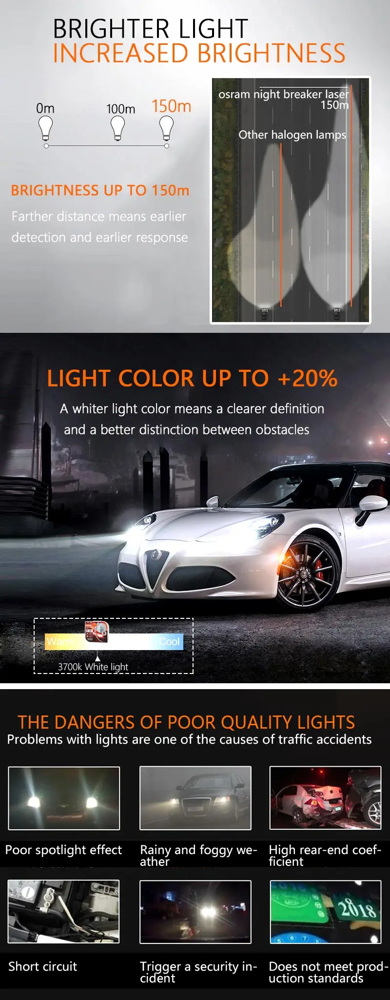 Лампа Ксеноновая OSRAM Night Breaker лазерной фар H7 12В 55 Вт 3700K H1 H3 H4 H8 H11 9005 9006 HB3 HB4 галогенных ламп+ 150% яркий
