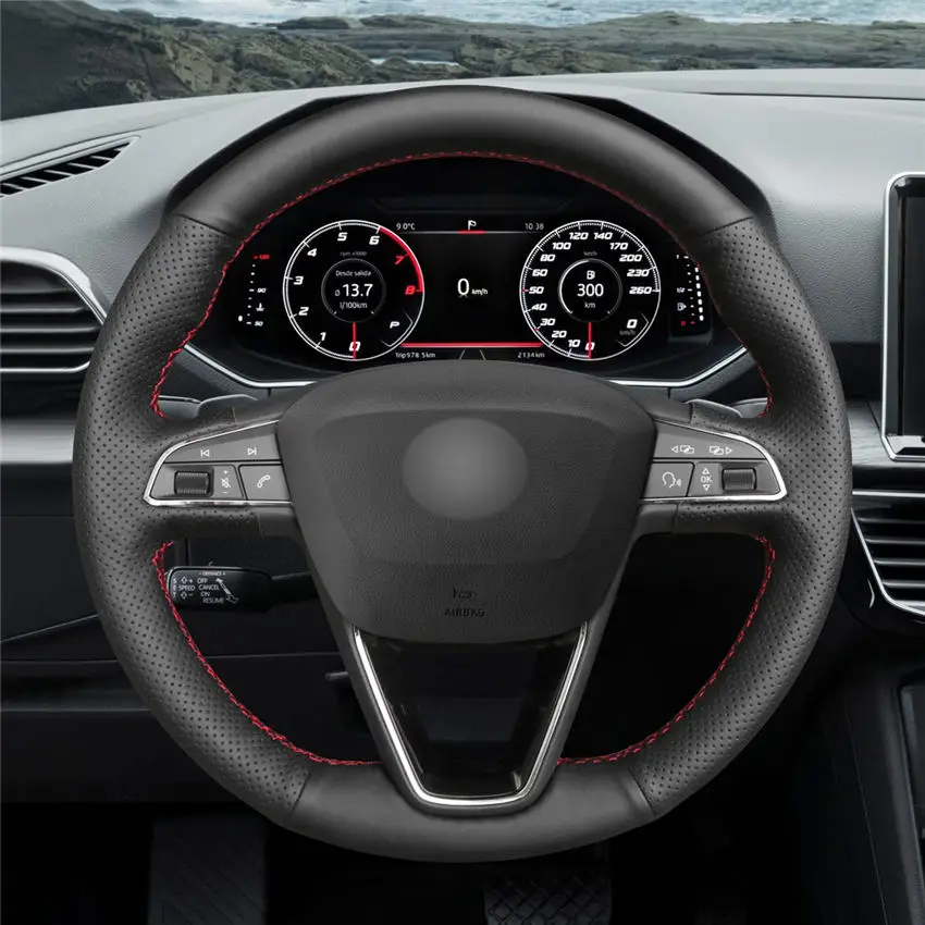 MEWANT черный чехол на руль из натуральной кожи и замши для Seat Leon 5F Mk3 2013- Ibiza 6J Tarraco Arona Ateca Alhambra - Название цвета: Style-02