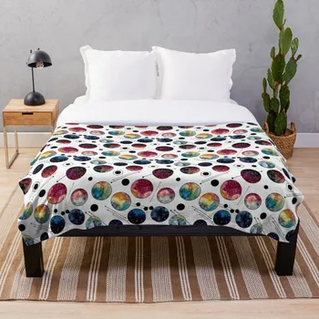 

Watercolor Colorful Galaxy in Circles Blanket Wool Flannel Plush Blanket Bedspread For office Sherpa Blanket Couch Quilt Cover T