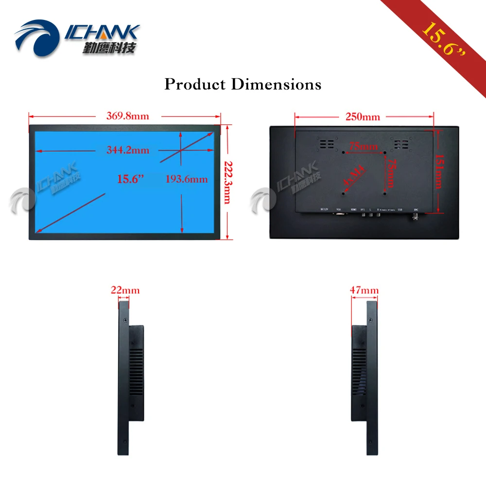 ZB156TN 591/15 6 дюйма 1366x768 16:9 AV BNC VGA HDMI USB металлический чехол с пультом дистанционного