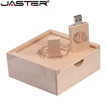 

JASTER USB 2.0 (1 PCS free LOGO) wooden usb+box usb flash drive memory stick 4GB 8GB 16GB 32GB 64GB wedding gifts 1.1*1.1