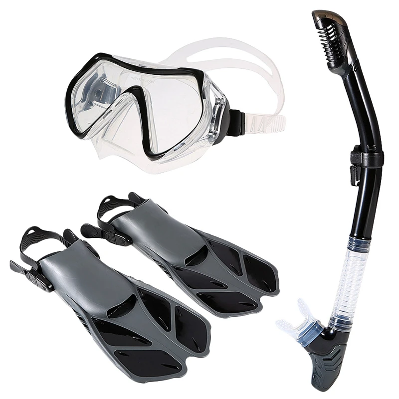

Snorkeling Goggles Combo Set Anti-Fog Goggles Mask Snorkel Tube Fins Swimming Fins Dry Top Snorkel Quick Dry Gear Bag