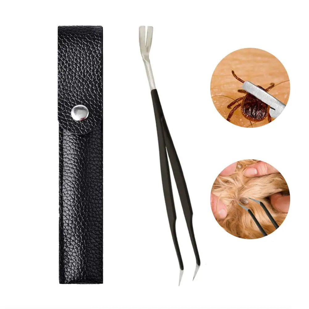 2 en 1 de acero inoxidable TIC pinzas de acero inoxidable removedor de garrapatas para perros mascotas removedor de garrapatas herramienta TIC gancho suministros para mascotas