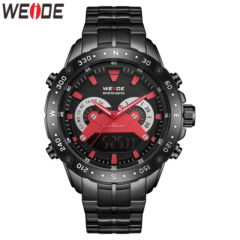 

WEIDE Analog Digital Auto Date Military Men Chronograph Quartz Movement Stainless Steel Bracelet Wristwatches Relogio Masculino
