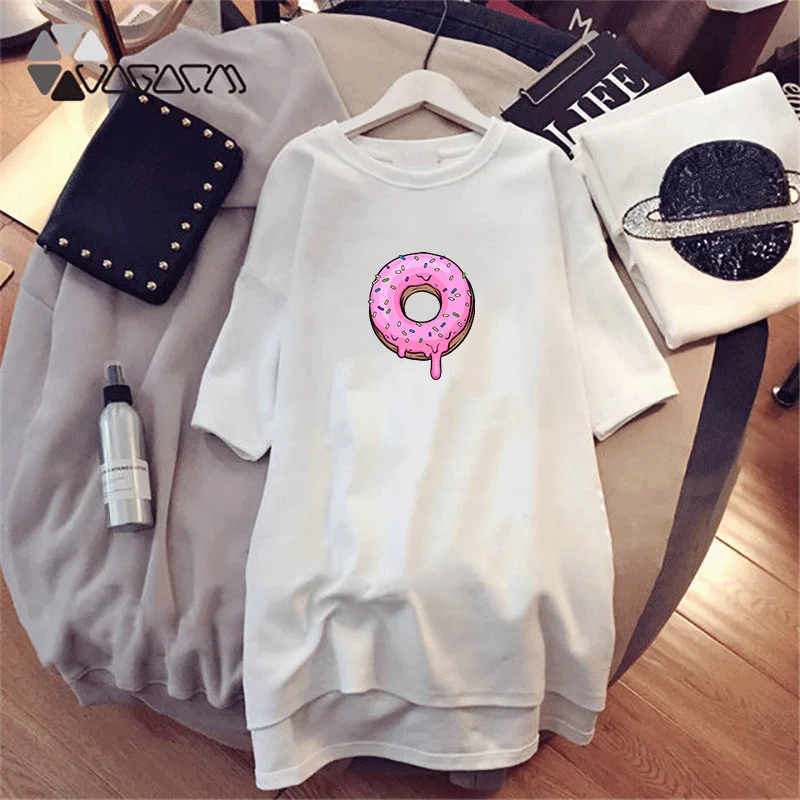 

Summer Tshirt Dress For Women Cute Cartoon Donuts-print Dress Fashion Cute Dress Casual Female Dress Sexy Vestidos Plus Size