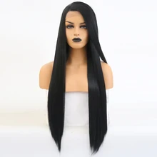 RONGDUOYI Высокая температура волокна волос длинный черный синтетический парик для косплея шелковые прямые Кружева передние парики для женщин с боковой частью