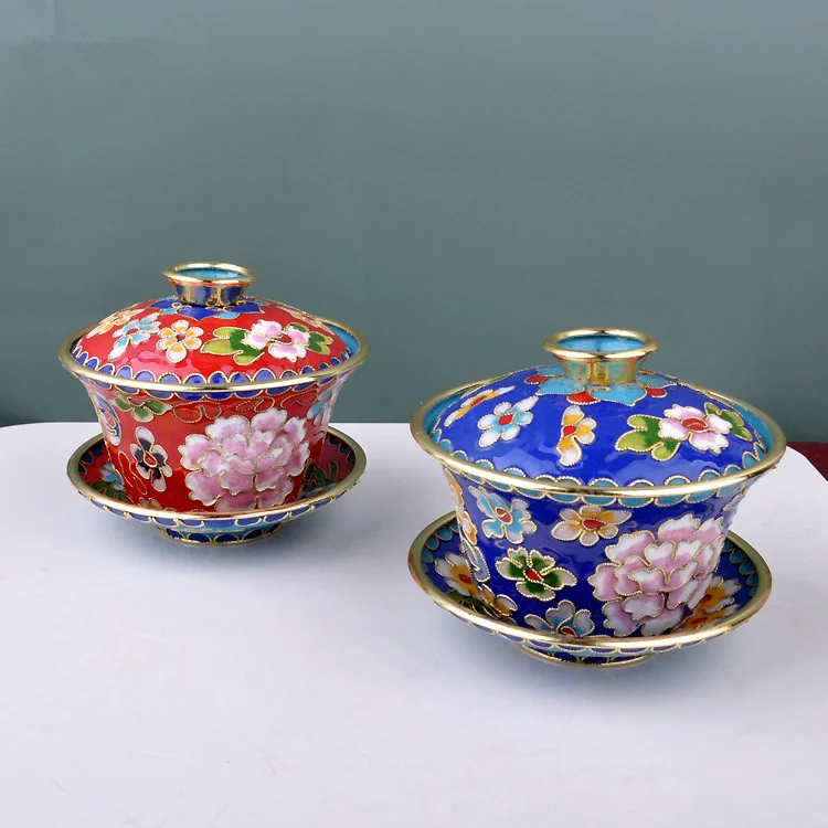 Пекин Cloisonne Крышка Чаша из трех частей чайная чаша чайный набор чашек Рекомендуемые подарочные украшения