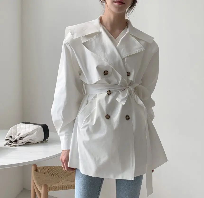 

Casual Style Spring shrt Trench women V-Neck Double Breasted Full Sleeve Pockets Female Belt Trench Women ka1068