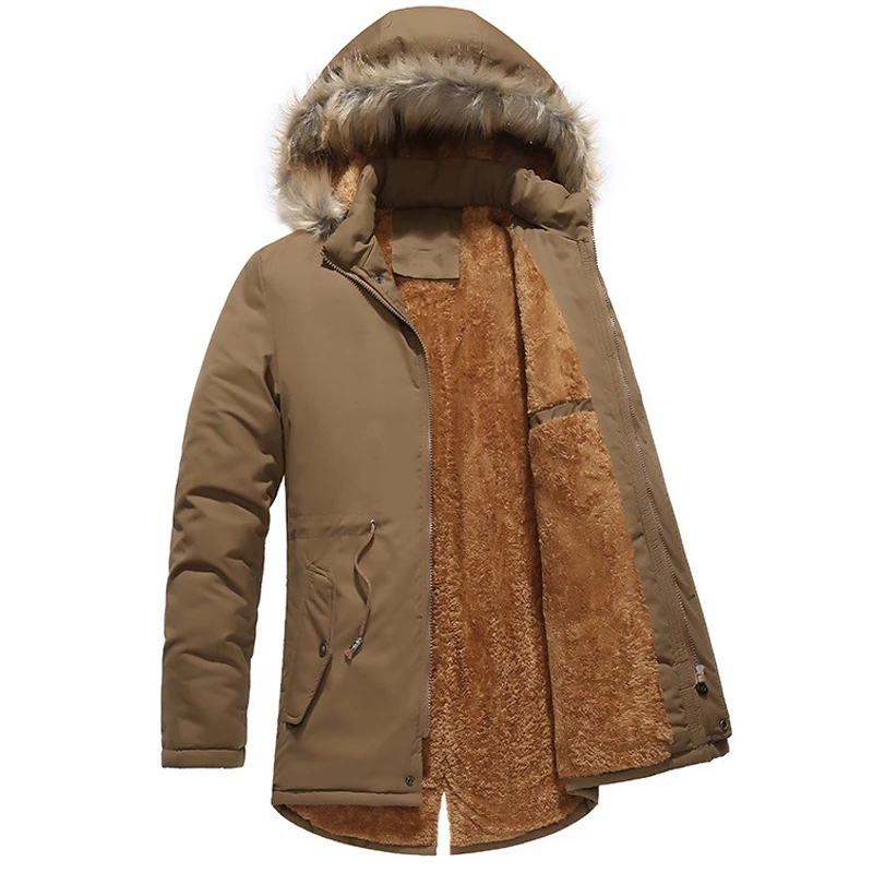 NaranjaSabor Новая мужская зимняя парка мужская флисовая куртка с меховым воротником мужская хлопковая толстая верхняя одежда с капюшоном мужская брендовая одежда N579