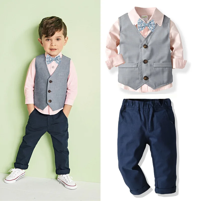 Koop 2019 Winter Jongens Kleding Set 3Pcs Kinderen Kleding Jongens Set Gentleman Pak Outfits Herfst Kids Kleding Sets Peuter Jongen kleding
