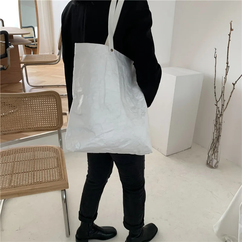 Fashion Korean Version Simple DuPont Hand-held Vintage Washed Kraft Paper Tote Bag Tyvek One Shoulder Straddle Women's