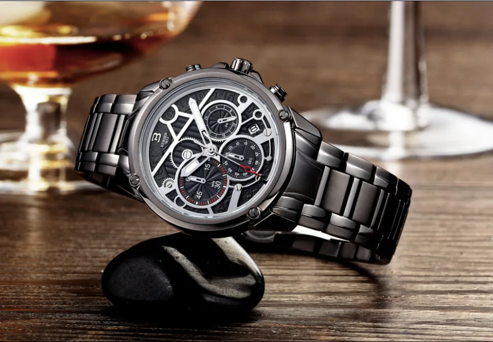 Швейцарские мужские часы люксовый бренд часы Бингер кварцевые мужские часы из натуральной кожи хронограф Diver glowwatch B-6008-6