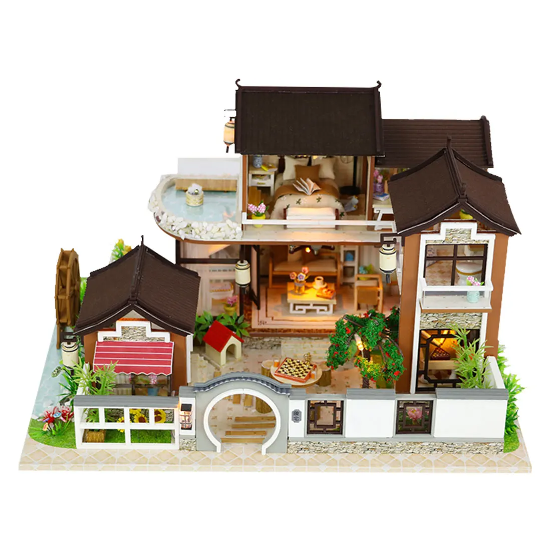 

Doll House DIY Creative Handmade Theme Wooden Cabin Assembly Building Model Toy Set With Light And Music - Dream In Ancient Town