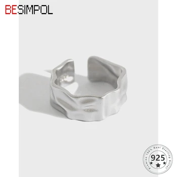 

Besimpol 100% Real 925 Sterling Silver Irregular Ring Fashion Uneven Matte Texture Open Rings For Women Luxury Fine Jewelry Gift