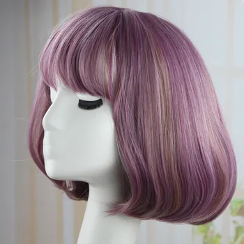 

SHUOHAN 40cm Synthetic BOBO Straight Wig With Bangs For Women Heat Resistant Ombre Black Pink Cosplay SX89