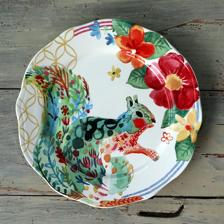 Креативная керамическая тарелка с животным растением, может быть украшена стеной, салат, десерт, торт, суши, блюдо сашими, домашняя кухонная посуда - Цвет: A