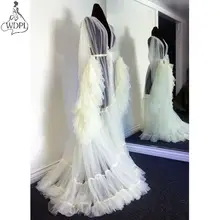 Кремовое многослойное Тюлевое платье с длинным рукавом с коротким шлейфом халат de soiree прозрачные оборки для беременных женщин фотосессия