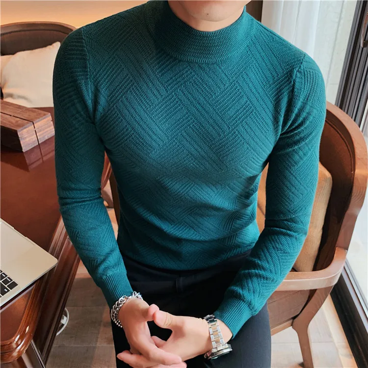 7Colors Autumn Winter Fashion Turtleneck Long Sleeve Knitted Sweaters For Men Clothing Slim Fit Casual Pullovers Pull Homme 3XL