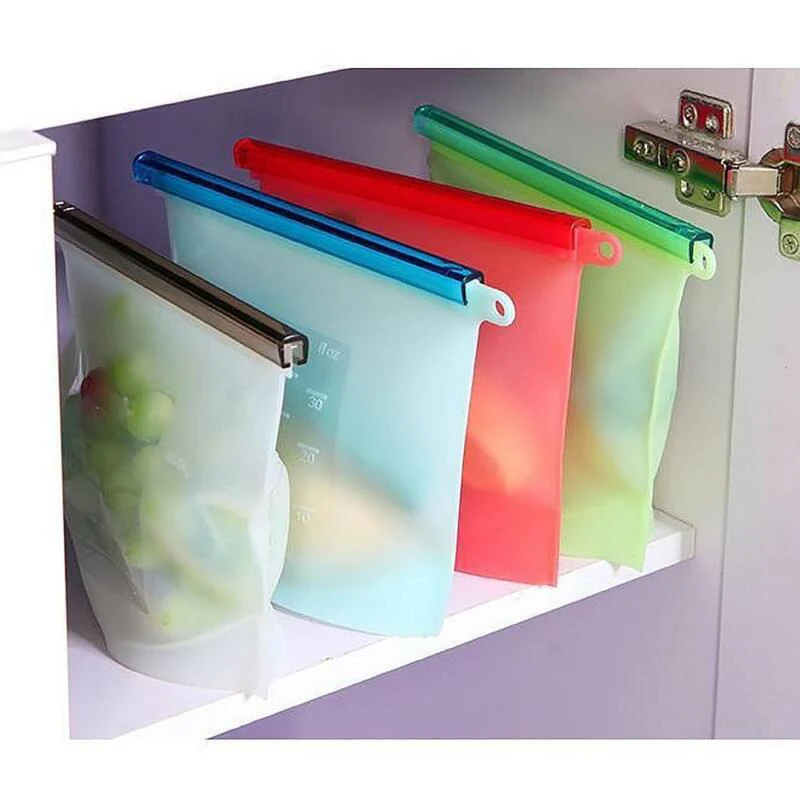 2pcs Reusable Food Storage Silicone Bag Seal Fresh Bag For Fruit Meat Containers