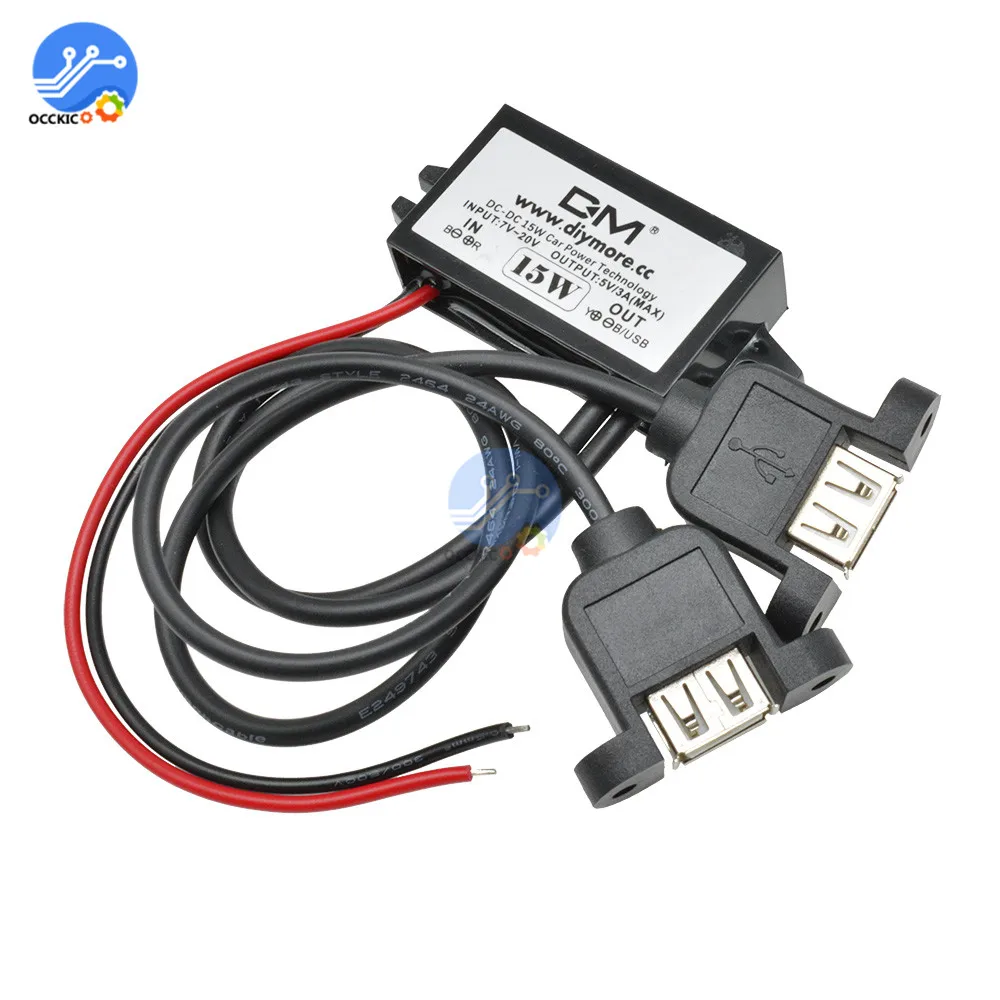 2 портный Dual USB DC от 12 В до 5 пост Max 3A автомобиля Мощность преобразователя