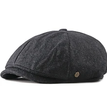 Зимняя шерстяная восьмиугольная кепка для папы с большой головой, Мужская кепка Newsboy размера плюс, фетровая Кепка s 55-59 см