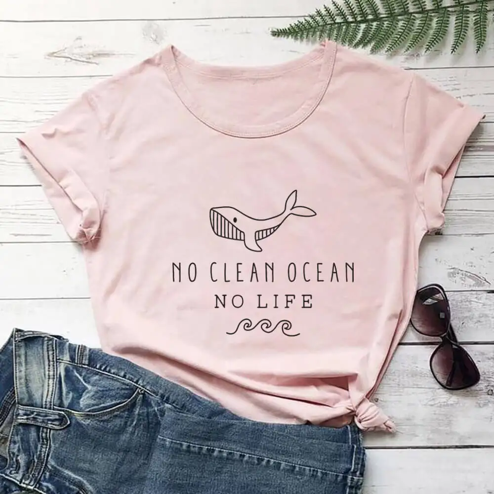 

Рубашка Clean Ocean, Экологичная рубашка, Новое поступление, женская летняя забавная Повседневная футболка из 100% хлопка, натуральные рубашки, подарочные футболки