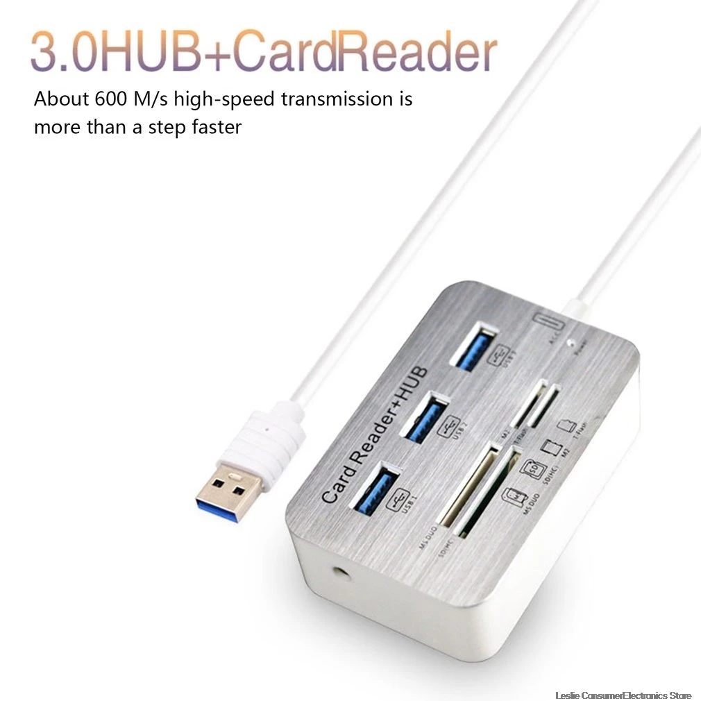 USB 3,0 док-станция USB 3,0 высокое Скорость 7 в 1 устройство для чтения карт памяти флеш адаптером MS/M2/TF адаптер зарядное устройство с 3 usb-портами для разветвитель комбо из алюминиевого сплава