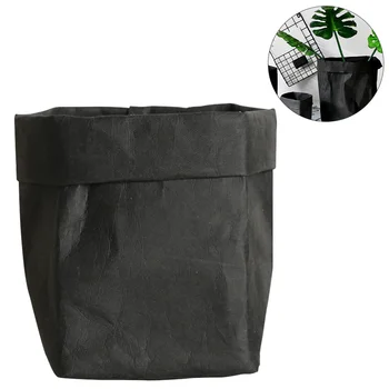 

Washable Kraft Paper Container Decorative Reusable Paper Bag Organizer Flowerpot Cover Toy for Decoration and Storage Size S(Bla