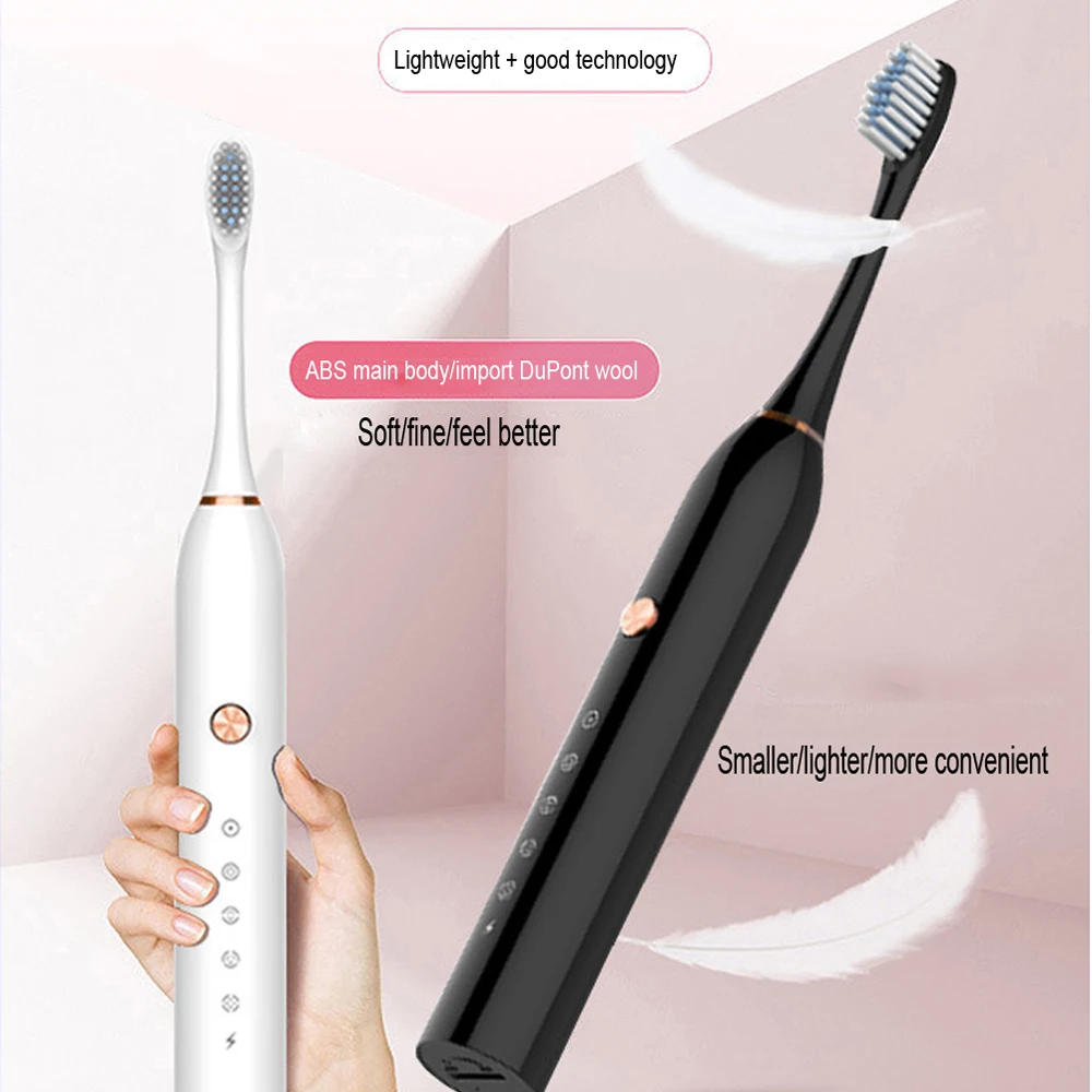 Adult Electric Toothbrush Washable Acoustic Wave USB Rechargeable Toothbrush Electric Tooth Brush Replacement Brush Heads hot se