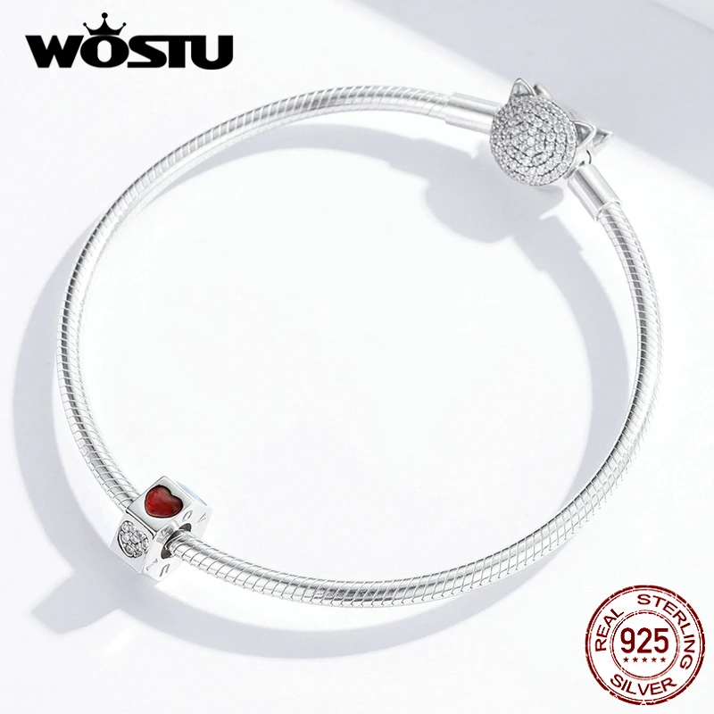 WOSTU, 925 пробы, серебряный, трехцветный, сердце, разделитель, циркон, Силиконовая пробка, подходит для оригинального браслета, бусины, сделай сам, для изготовления ювелирных изделий, BKC1417