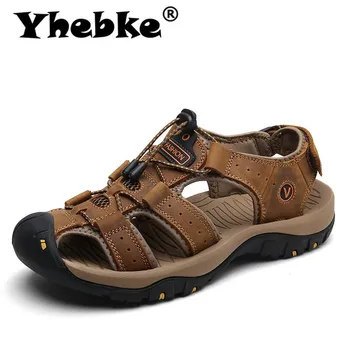 

Yhebke Summer Men's Shoes Large Size Genuine Leather Cowhide Men Sandals Quality Beach Slippers Men's Sandals Leather Flip Flops