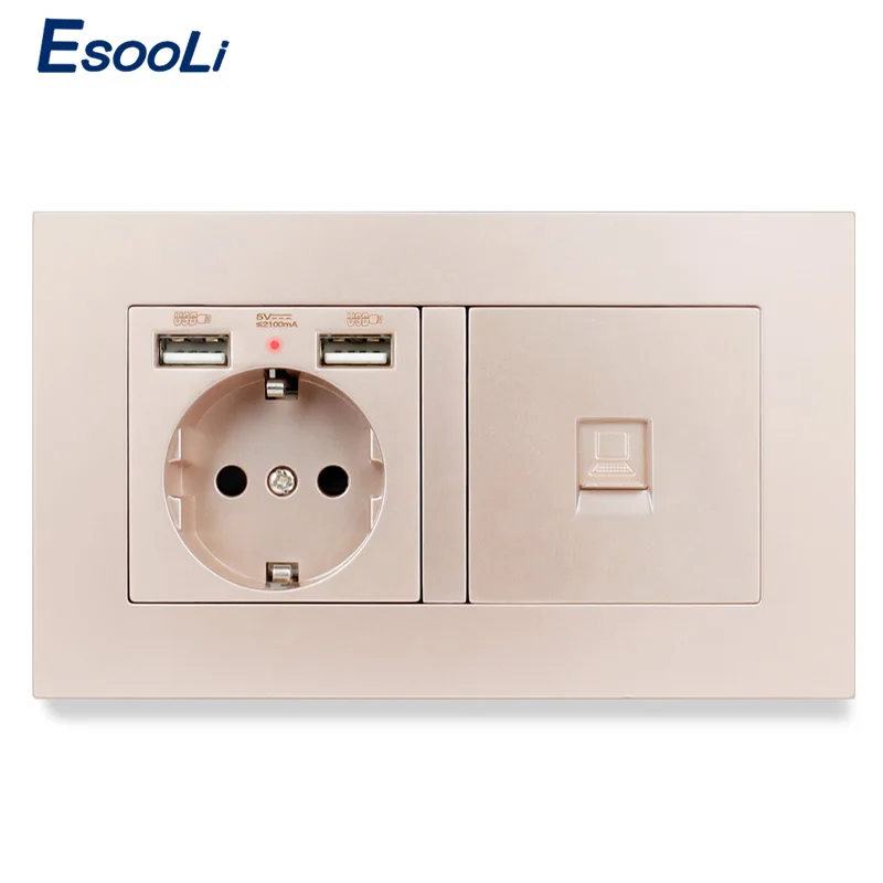 Esooli PC пластиковая панель настенная розетка стандарта ЕС 2 порта USB для зарядки
