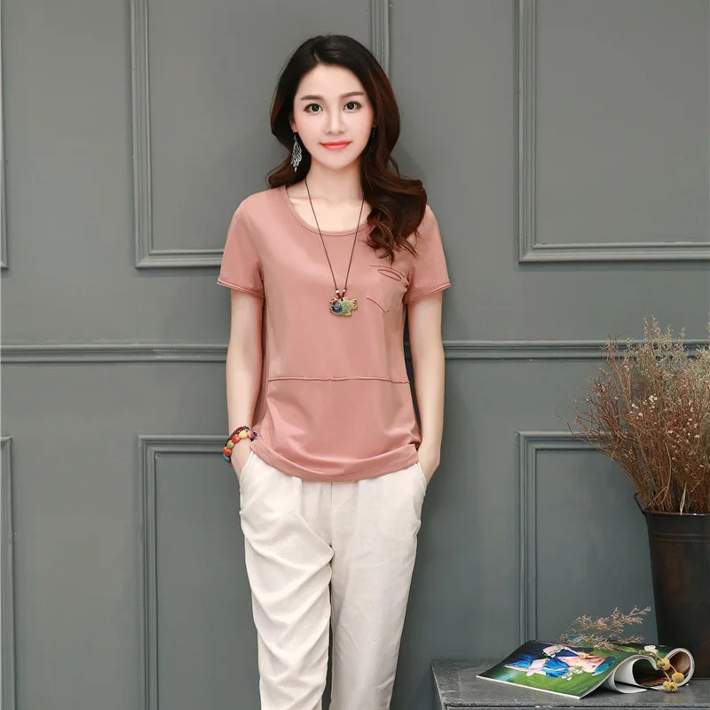 

2019 Summer Simple Fashion Crew Neck Short Sleeve Solid Color Elegant Casual Two-Piece Set